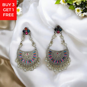 Afghani pearl silver oxidised earrings