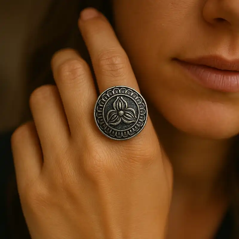 Tisa Engraved black silver Ring