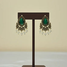 Dhwani Antique Gold Teardrop Stone Stud Earrings