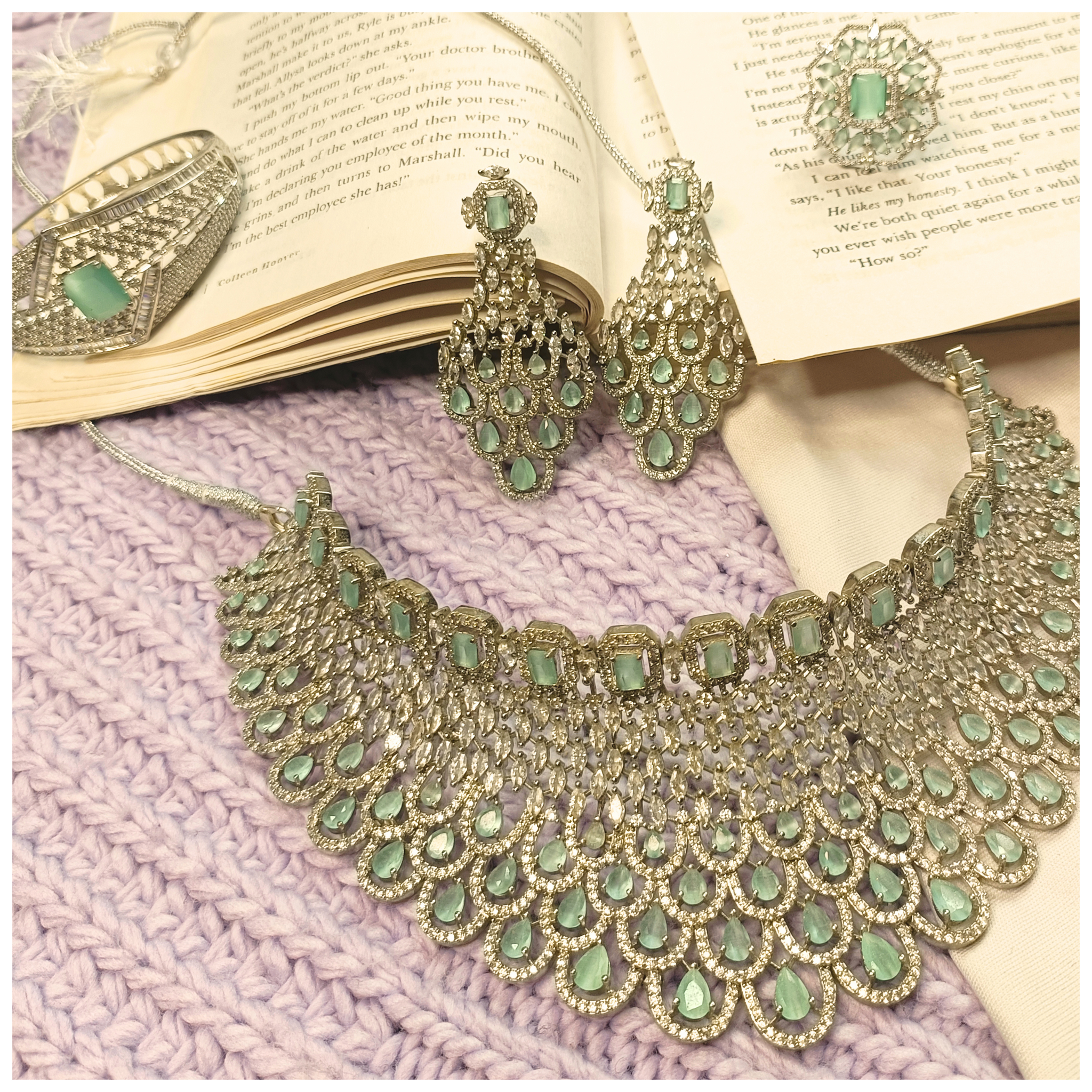 Mint American Diamonds Bridal Set