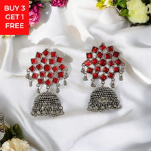 Trapon Silver Oxidised Jhumka Earrings