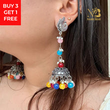 Pooja Silver Oxidised Earrings- Multi