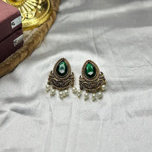 Dhwani Antique Gold Teardrop Stone Stud Earrings