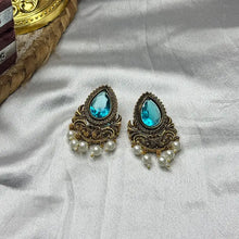 Dhwani Antique Gold Teardrop Stone Stud Earrings