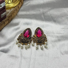 Dhwani Antique Gold Teardrop Stone Stud Earrings