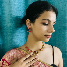 Antique Gold Enamel Kundan Lotus Birds Hasli Necklace