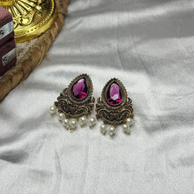 Dhwani Antique Gold Teardrop Stone Stud Earrings