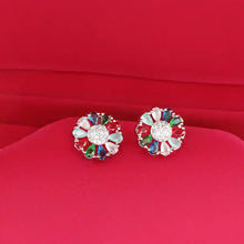 Multicolor AD Flower Stud Pendant Set