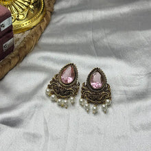 Dhwani Antique Gold Teardrop Stone Stud Earrings