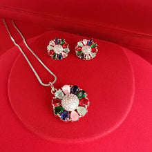 Multicolor AD Flower Stud Pendant Set