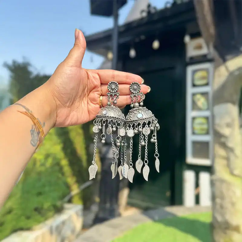 Iti Silver Oxidised Afghani Jhumka Earrings