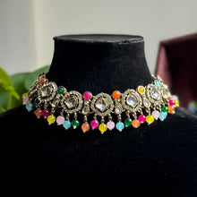 Nura Floral Kundan pearl necklace set- MultiColour