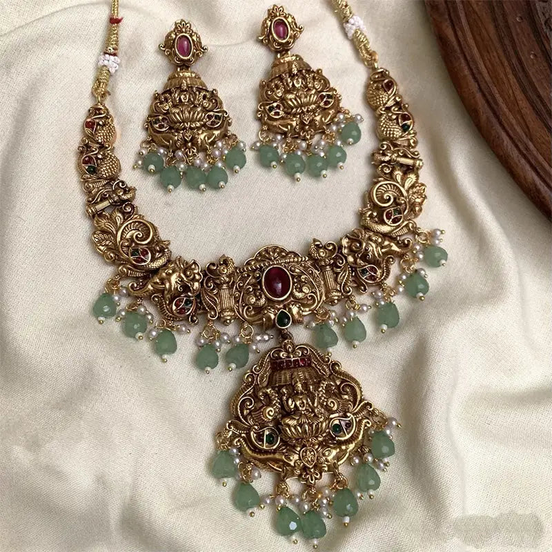 Indira Antique Gold-plated temple necklace set