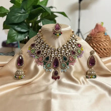 Noorani Polki Bridal Choker Set- Multicolour