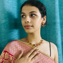 Antique Gold Enamel Kundan Lotus Birds Hasli Necklace