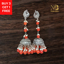 Pooja Silver Oxidised Earrings- Orange