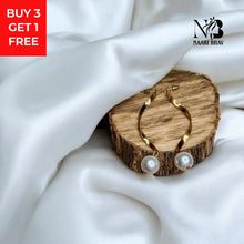 Elegant Wave Pearl Dangler Earrings - Gold