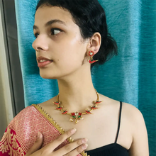 Antique Gold Enamel Kundan Lotus Birds Hasli Necklace