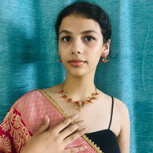 Antique Gold Enamel Kundan Lotus Birds Hasli Necklace