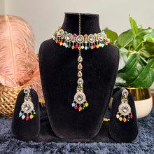 Nura Floral Kundan pearl necklace set- MultiColour