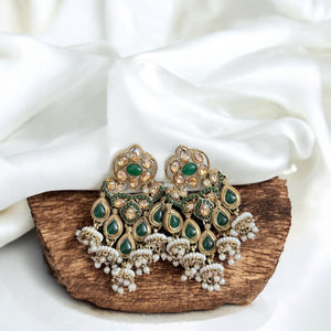 Pakistani Kundan Earrings - Green