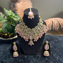 Noorani Polki Bridal Choker Set- Baby Pink
