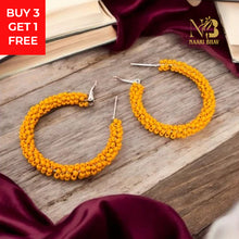 Mustard Beaded Hoop Earrings