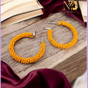 Mustard Beaded Hoop Earrings