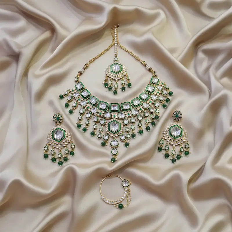 Naira Emerald Green Kundan Bridal Necklace Set