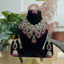Noorani Polki Bridal Choker Set- Dark Pink
