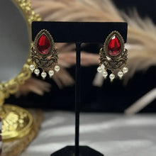 Dhwani Antique Gold Teardrop Stone Stud Earrings