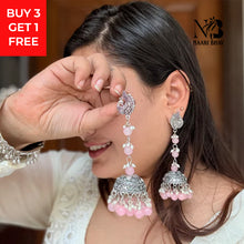 Pooja Silver Oxidised Earrings- Baby Pink