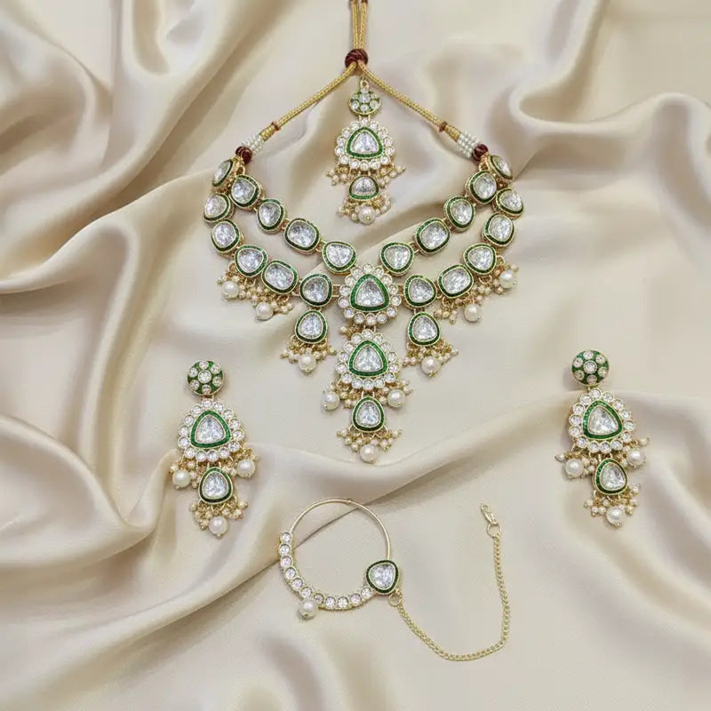 Mehar Green Kundan Bridal Necklace Set