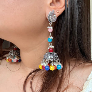 Pooja Silver Oxidised Earrings- Multi