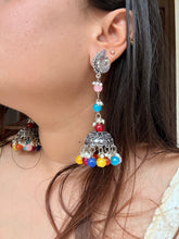 Pooja Silver Oxidised Earrings- Multi