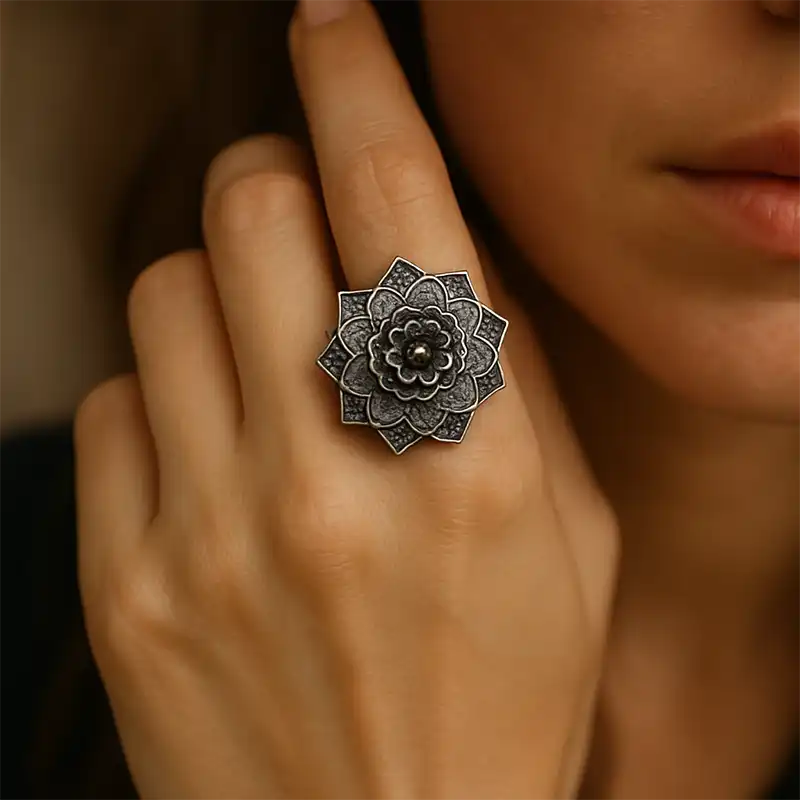 Kanika Black Silver oxidised ring