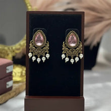 Dhwani Antique Gold Teardrop Stone Stud Earrings