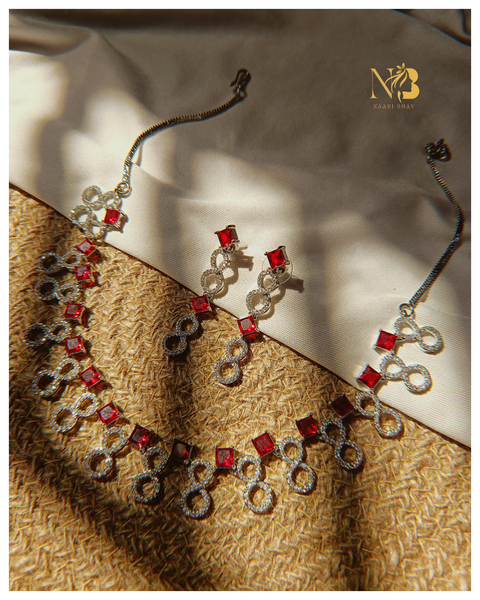 Anshika American Diamond NeckSet - Red