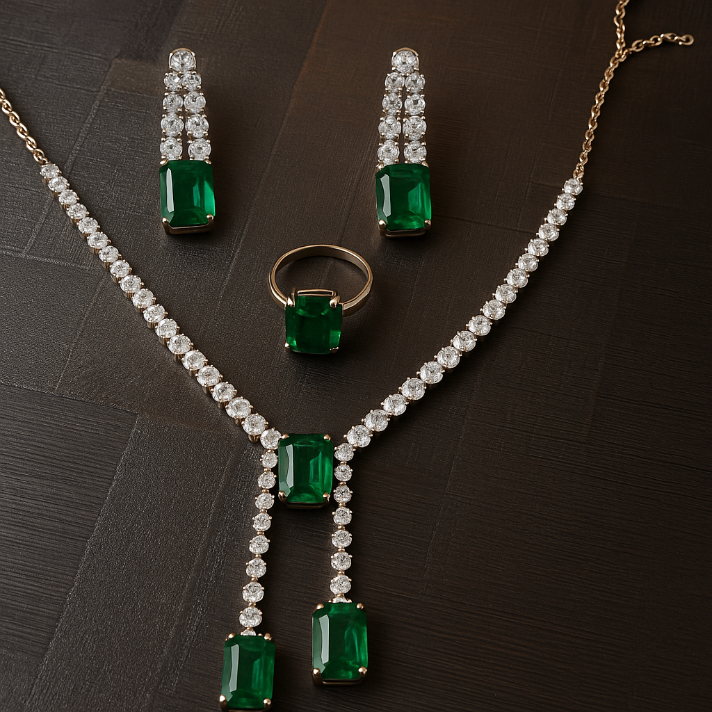 Shravini American Diamond Green Necklace Set
