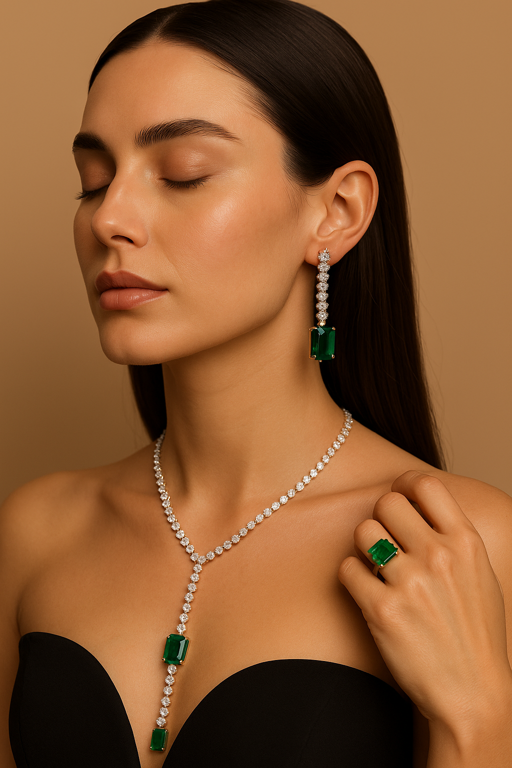 Shravini American Diamond Green Necklace Set