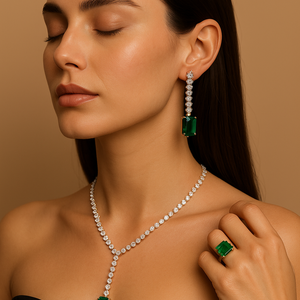 Shravini American Diamond Green Necklace Set