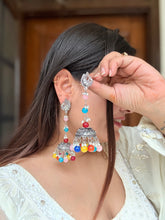 Pooja Silver Oxidised Earrings- Multi