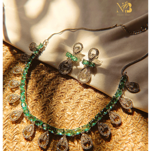 Parshvi Premium American Diamond NeckSet - Mint Green