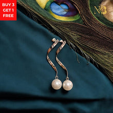 Elegant Wave Pearl Dangler Earrings - Silver