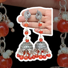 Pooja Silver Oxidised Earrings- Orange