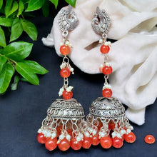Pooja Silver Oxidised Earrings- Orange