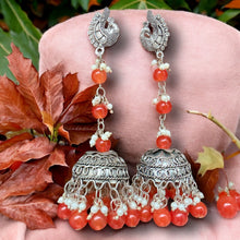 Pooja Silver Oxidised Earrings- Orange