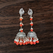 Pooja Silver Oxidised Earrings- Orange