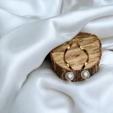 Elegant Wave Pearl Dangler Earrings - Gold