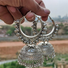 Preet Silver Oxidised Hoop Jhumka Earrings